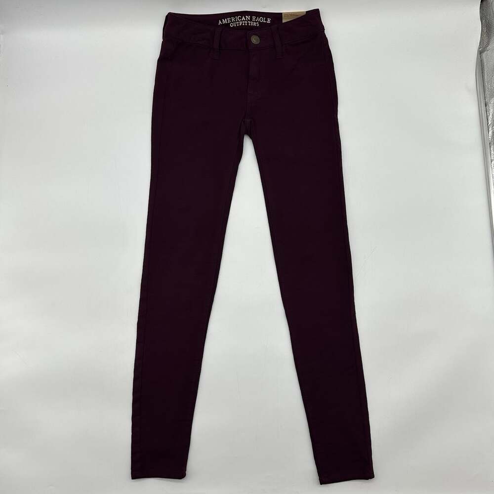 American Eagle Super Stretch Jegging Size 0 Reg Maroon Low Rise Denim Jeans NWT